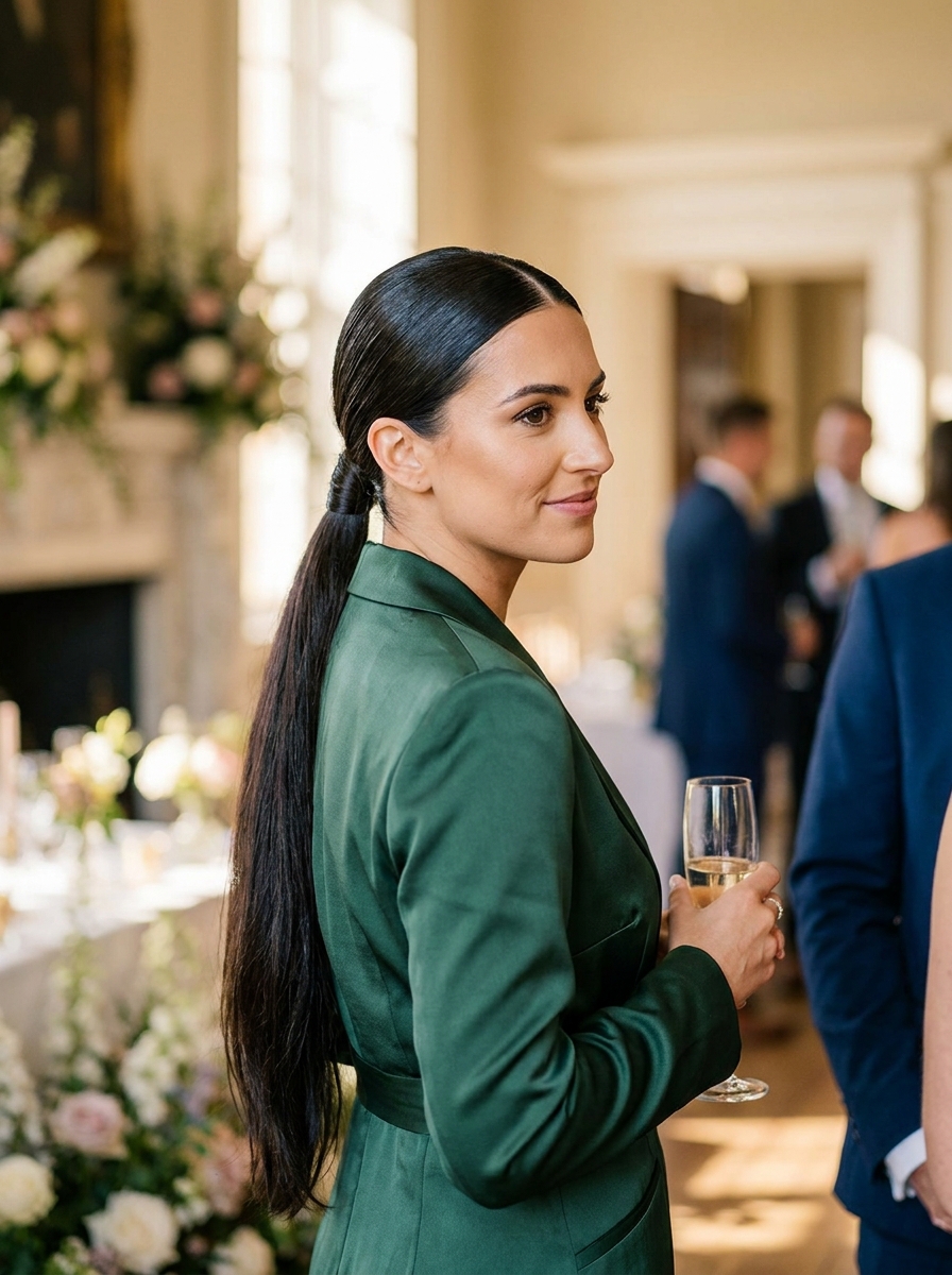 Sleek Low Ponytail als Frisuren für lange Haare als Hochzeitsgast Inspiration 2026